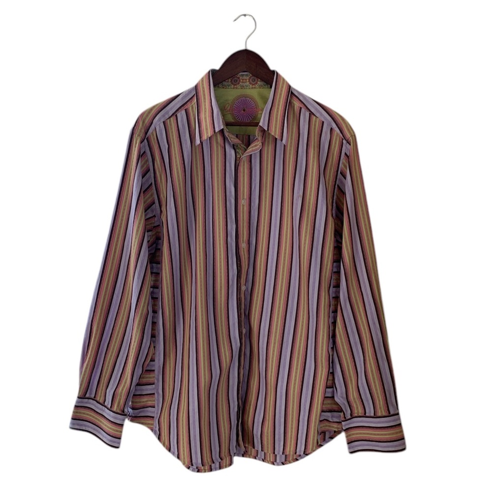 Robert Graham‎ striped purple pink green long sleeve shirt size XL colorful